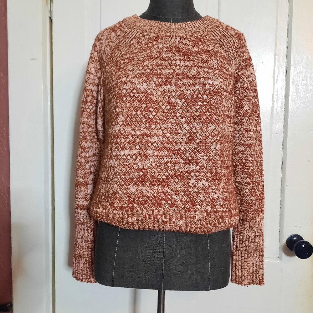 Rust & White Marl Heathered Sweater Chunky Knit Pullover Big Cuffs Warm EUC